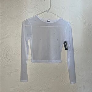 Sheer White Rhinestone Long Sleeve